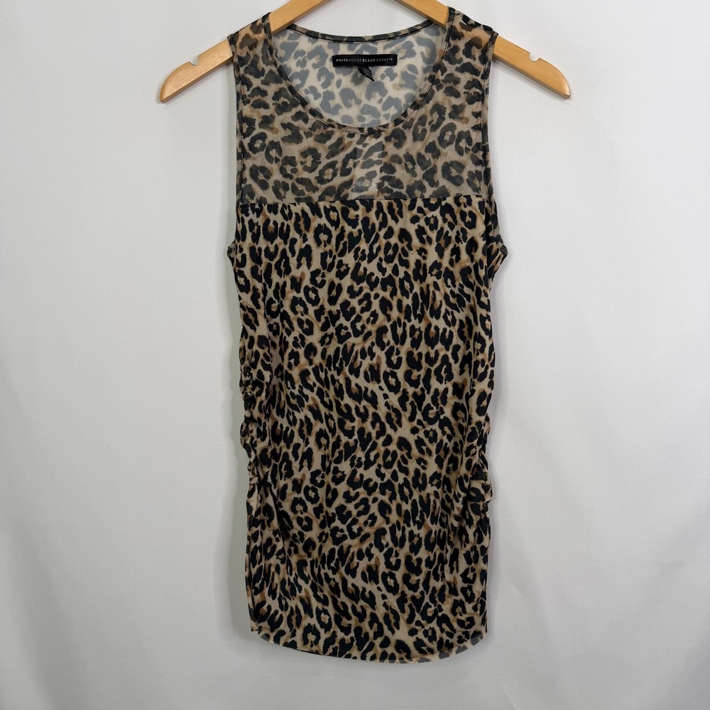 White House Black Market Leopard Print Mesh Ruched Tank Top XS New - Picture 8 of 8